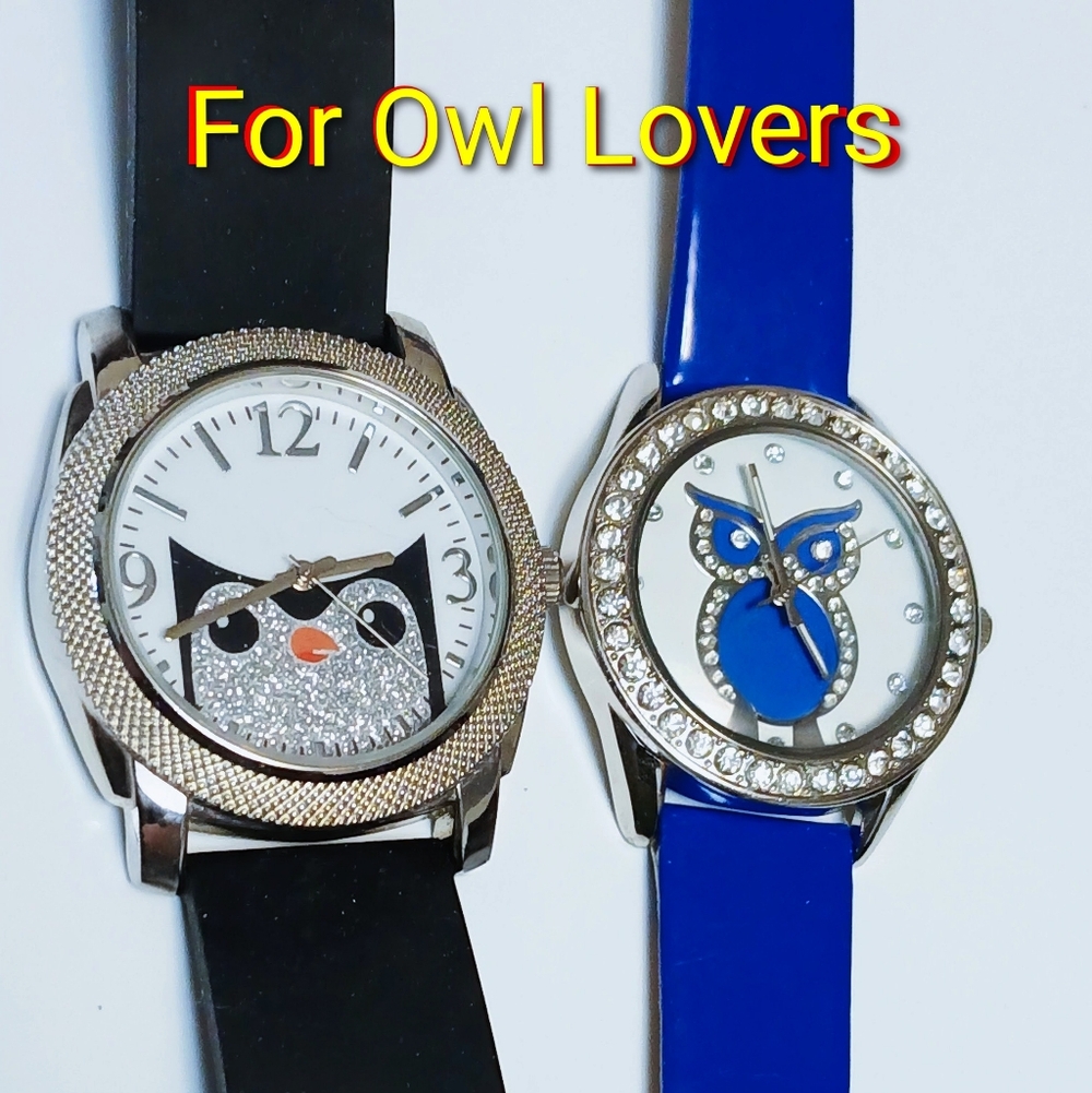 Owl Design Watches with Black and Blue Straps